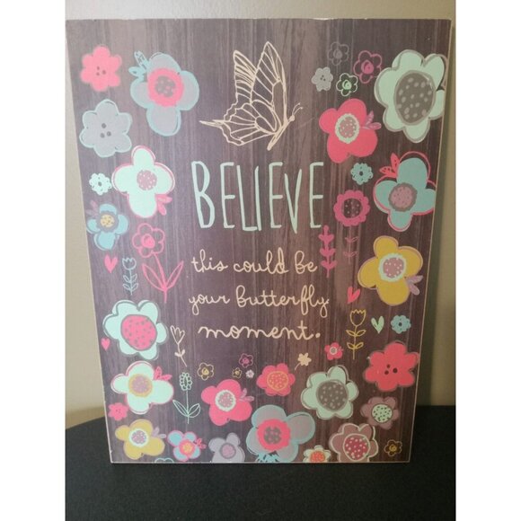 Butterfly Quote Wooden Wall Decor – Inspirational Butterfly Flower Sign - Picture 1 of 2